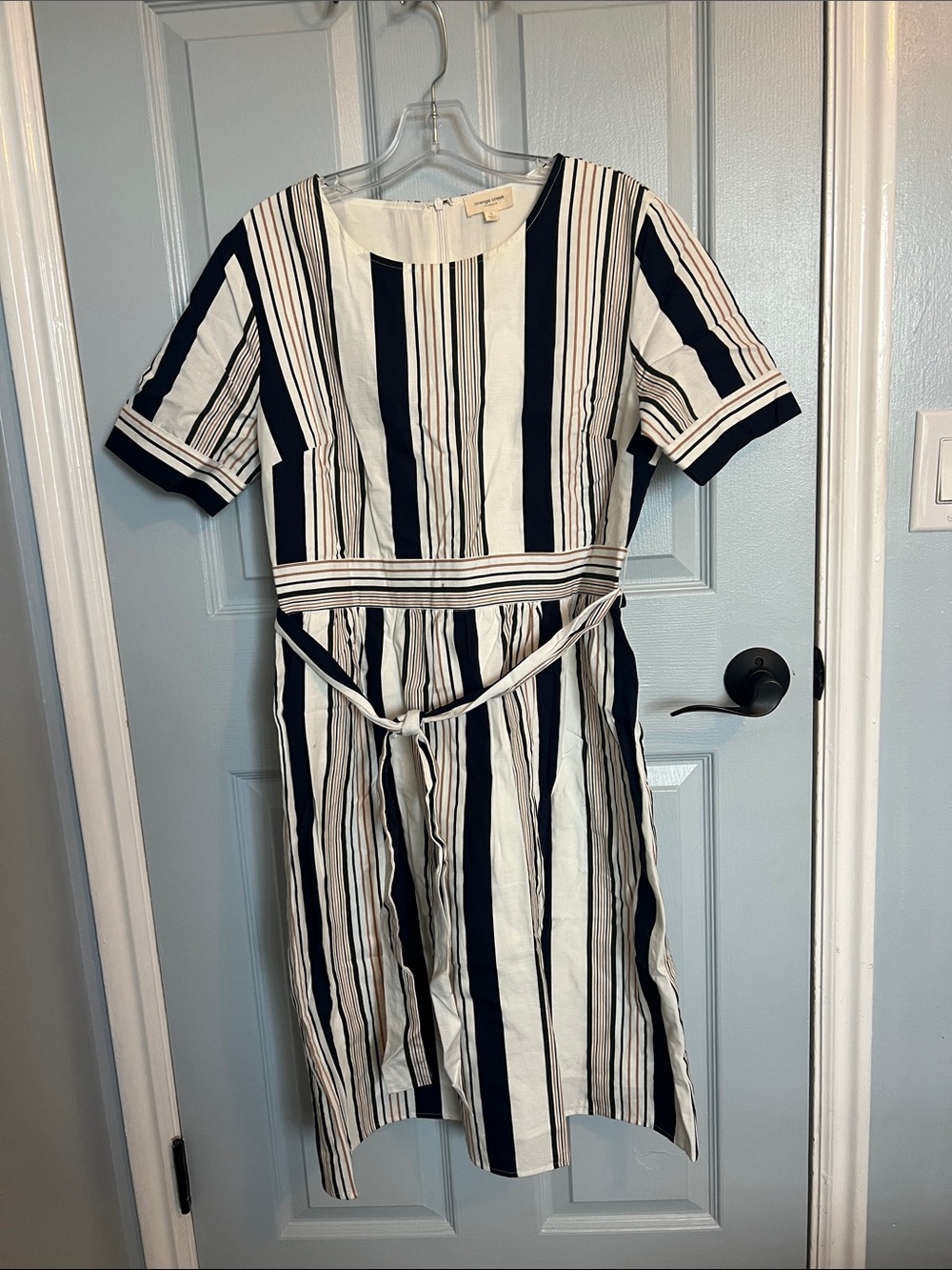 Orange creek Navy, White & Brown Striped Dress
